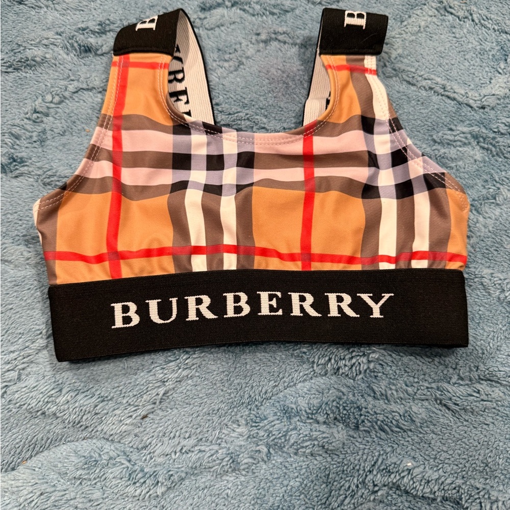 Burberry Kids Tan Red Black Plaid Bikini Top